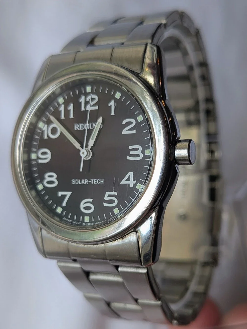 Citizen Reguno Watch Silver Tone Band Black Dial Stainless Steel E031-S038090